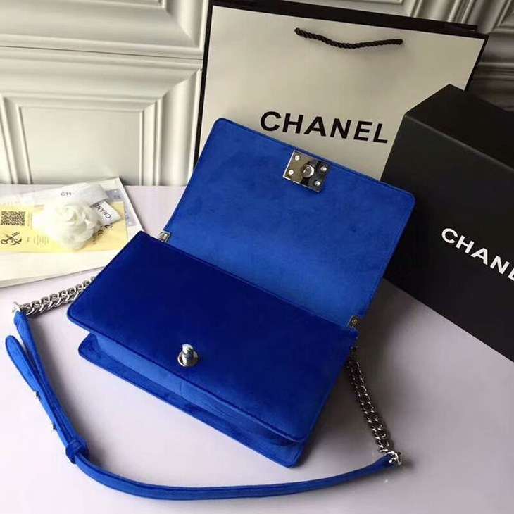 原单Chanel天鹅绒系列LEBOY款链条包蓝色翻盖