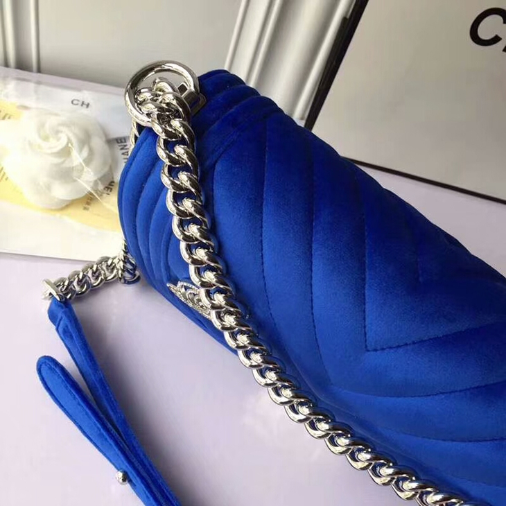 原单Chanel天鹅绒系列LEBOY款链条包蓝色链子
