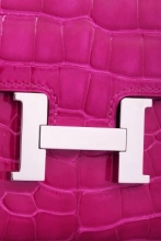 爱马仕 Hermes 高端复刻 粉色 鳄鱼皮 H型银扣装饰 女士长款钱包 H-07 QB