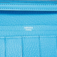 HERMES(爱马仕)7M蓝色皮质长款银H插扣钱夹
