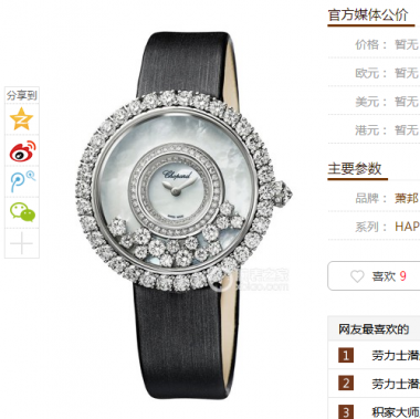 KG萧邦HAPPY DIAMONDS系列204445-1001腕表，绢丝表带，女士手表，石英机芯，密底