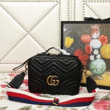 498100 Gucci GG Marmont系列 顶级原单一比一包包 绗缝 翻盖 肩背包 黑色