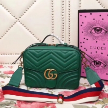 498100 Gucci GG Marmont系列 顶级原单一比一包包 绗缝 翻盖 肩背包 绿色