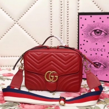 498100 Gucci GG Marmont系列 精仿古奇小包 顶级原单 绗缝 翻盖 肩背包 大红