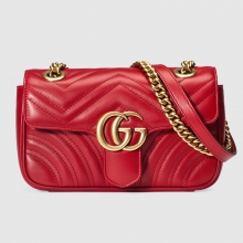 446744 DRW3T 6433 Gucci2016新款女包 原单品质 GG Marmont 绗缝迷你手袋 红色