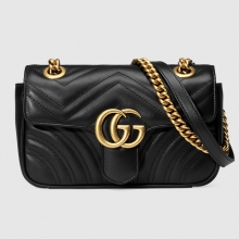 446744 DRW3T 1000 Gucci2016新款女包 原单品质 GG Marmont 绗缝迷你手袋 黑色