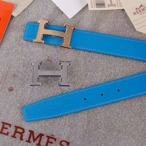 Hermes 爱马仕 原版进口牛皮 双面使用 进口机车车线 不锈钢扣头 蓝色