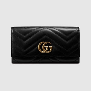 443436 GUCCI GG Marmont系列 绗缝皮革 双G 长款皮夹 黑色