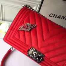 高仿香奈儿天鹅绒系列LEBOY款链条包斜挎女包-原版一比一Chanel星球系列杨幂同款胸针链条包大红