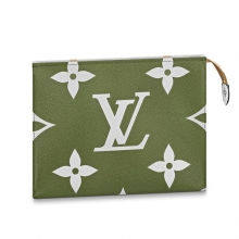 原单LV新款盥洗袋1比LV手拿包超大Monogram花朵图案女士手包卡其色M67691