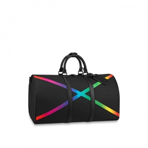 原单LV旅行袋2019新款KEEPALL BANDOULIèRE 50彩虹色X图案旅行袋M30345