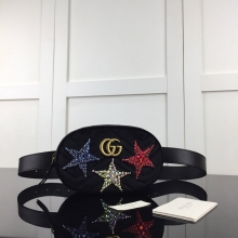 高仿Gucci腰包饰水晶刺绣星星贴花黑色GG Marmont系列天鹅绒腰包476434