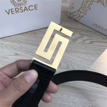Versace范思哲原单皮带原版皮回纹扣光滑皮金色扣26082111