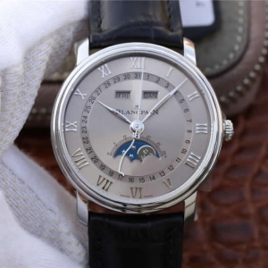 OM厂复刻宝珀6654升级版自动机械机芯透底高仿宝珀villeret经典月相显示系列男士腕表皮表带