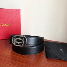 原单Cartier卡地亚精钢双C镂空金属扣头层牛皮羊纹理3.5cm腰带
