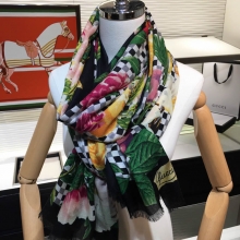 GUCCI古驰‘花朵和水果’100%顶级纯羊绒围巾