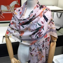 GUCCI丝巾原版古奇GG标识与花卉100%纯羊绒围巾