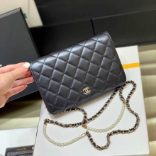 原单Chanel/香奈儿女包2020限量版珍珠链条woc发财包 A84277黑色粉色