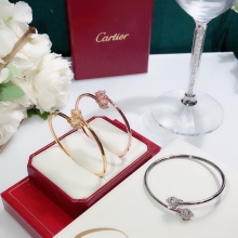 Cartier豹子手镯18K黄金霸气双豹头满钻爆款手镯