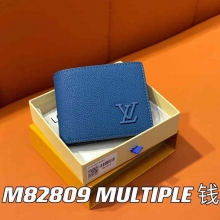 原单lv男短款西装夹系列 MULTIPLE 钱夹 M82809深蓝全皮