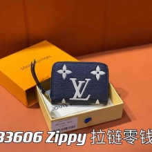 原单lv钱包拉链零钱包钱包系列Zippy拉链零钱包 M83606海军蓝丝印